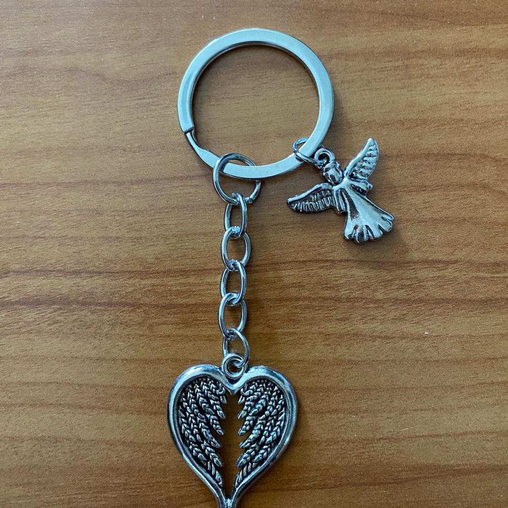 Silver Angel and Heart Keychain
